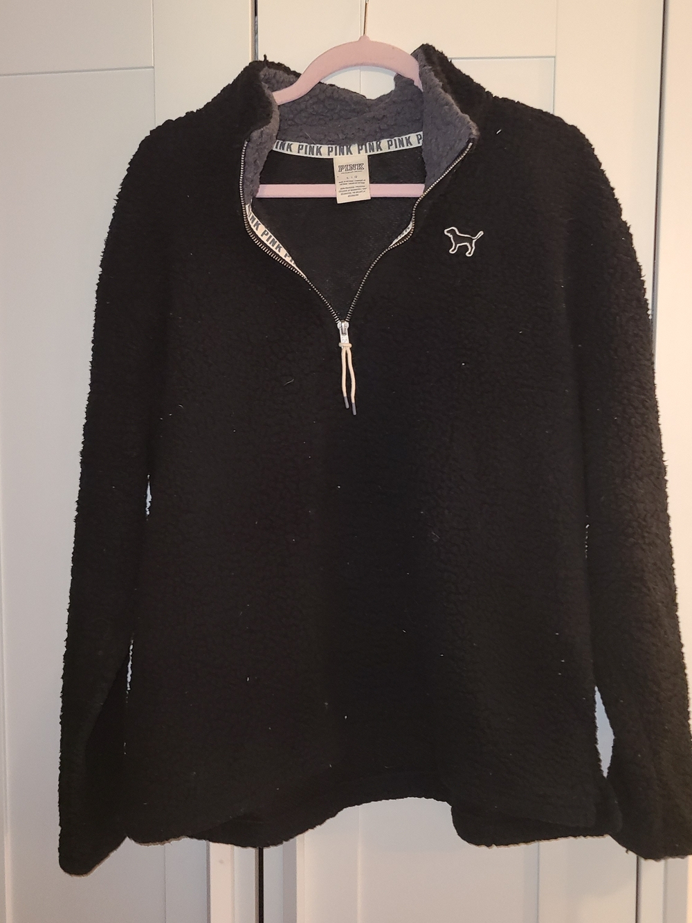 PINK Victoria's Secret Black Sherpa Half-Zip Pullover